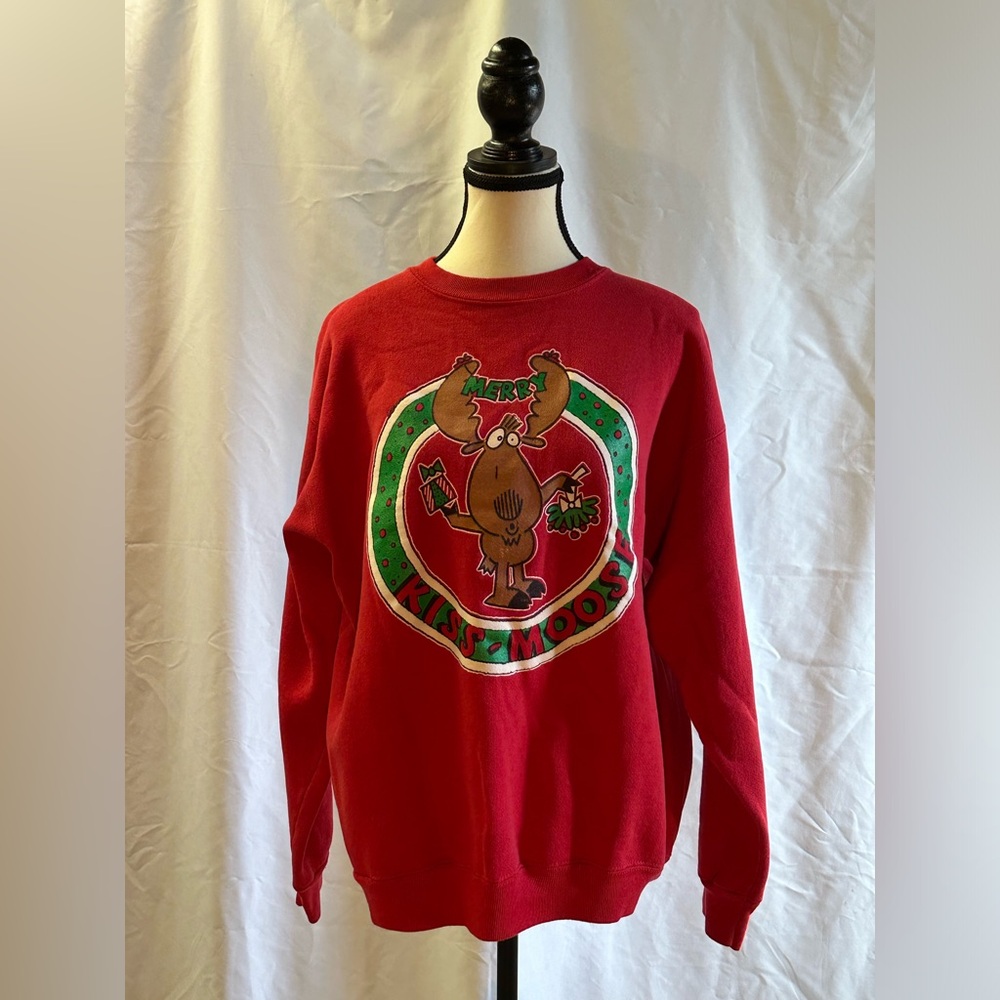 Vintage Ugly Sweater “Merry Kiss-Moose” Sweater • Size L Unisex